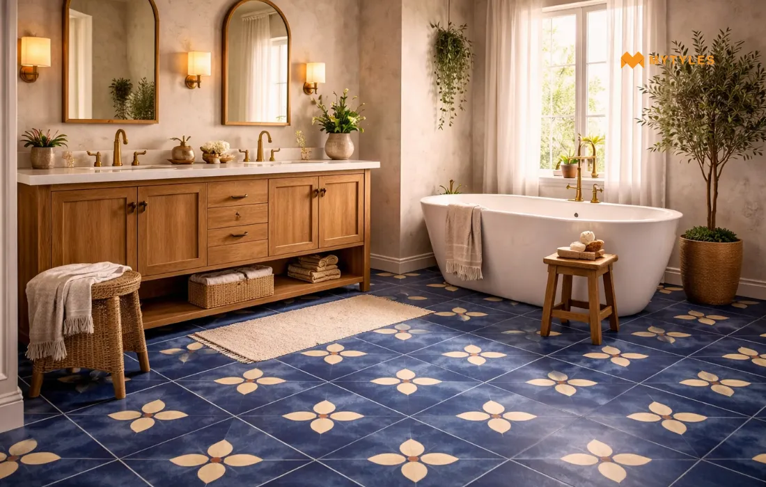 Athangudi Tile in Bathroom